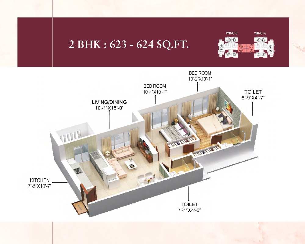 2 BHK Flats & Apartments for Sale in Mumbai (623 Sq.ft.)