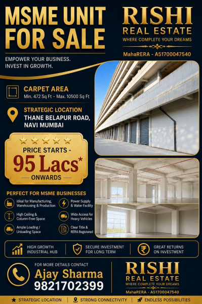 MSME  INDUSTRIAL UNIT FOR SALE IN TURBHE THANE BELAPUR ROAD NAVI MUMBAI BEST OPTION FOR BUSINESS OWNERS