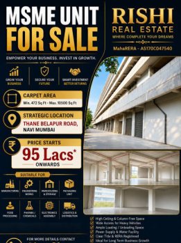 MSME  INDUSTRIAL UNIT FOR SALE IN TURBHE THANE BELAPUR ROAD NAVI MUMBAI BEST OPTION FOR BUSINESS OWNERS