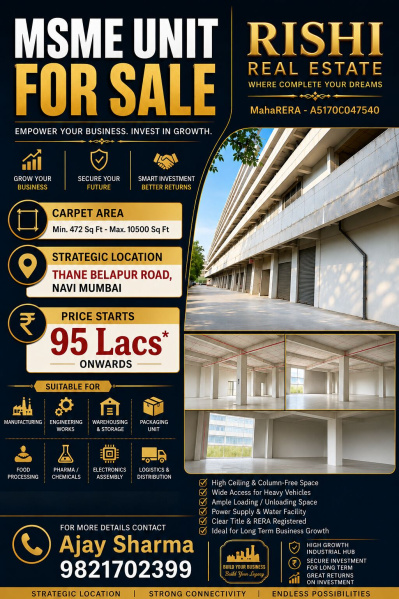 MSME  INDUSTRIAL UNIT FOR SALE IN TURBHE THANE BELAPUR ROAD NAVI MUMBAI BEST OPTION FOR BUSINESS OWNERS