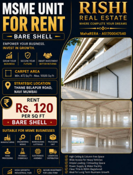 MSME  INDUSTRIAL UNIT FOR RENT IN TURBHE THANE BELAPUR ROAD NAVI MUMBAI BEST OPTION FOR BUSINESS OWNERS