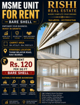 MSME  INDUSTRIAL UNIT FOR RENT IN TURBHE THANE BELAPUR ROAD NAVI MUMBAI BEST OPTION FOR BUSINESS OWNERS