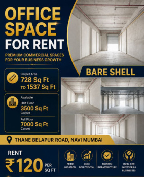 BARE SHELL OFFICE SPACE FOR RENT IN TURBHE THANE BELAPUR ROAD NAVI MUMBAI