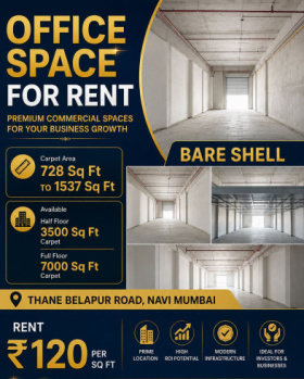 BARE SHELL OFFICE SPACE FOR RENT IN TURBHE THANE BELAPUR ROAD NAVI MUMBAI