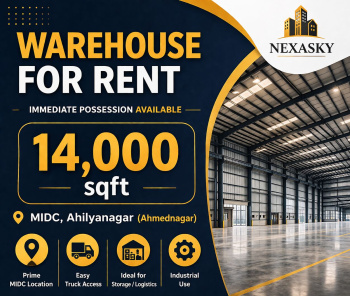 14000 sqft Warehouse for Rent – MIDC Ahilyanagar Prime industrial location with easy truck access Ideal for storage / logistics
