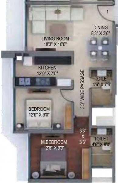 2 BHK Flats & Apartments for Sale in Kanjurmarg, Mumbai (1287 Sq.ft.)
