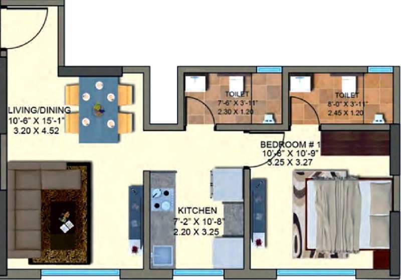1 BHK Flats & Apartments for Sale in Kanjurmarg East, Mumbai (841 Sq.ft.)