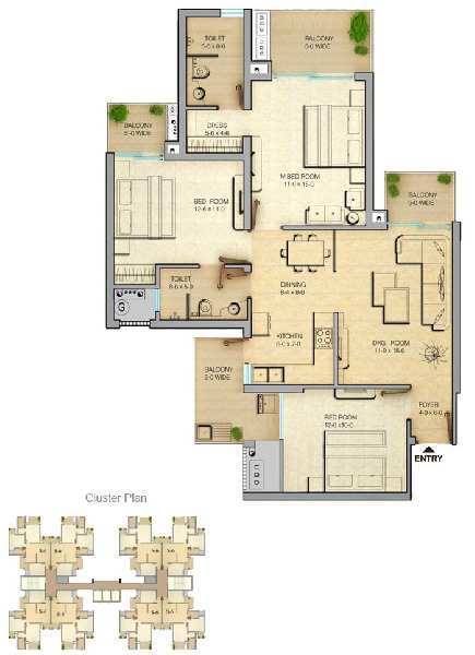 3 BHK Flats & Apartments for Sale in Techzone 4, Greater Noida (1550 Sq.ft.)