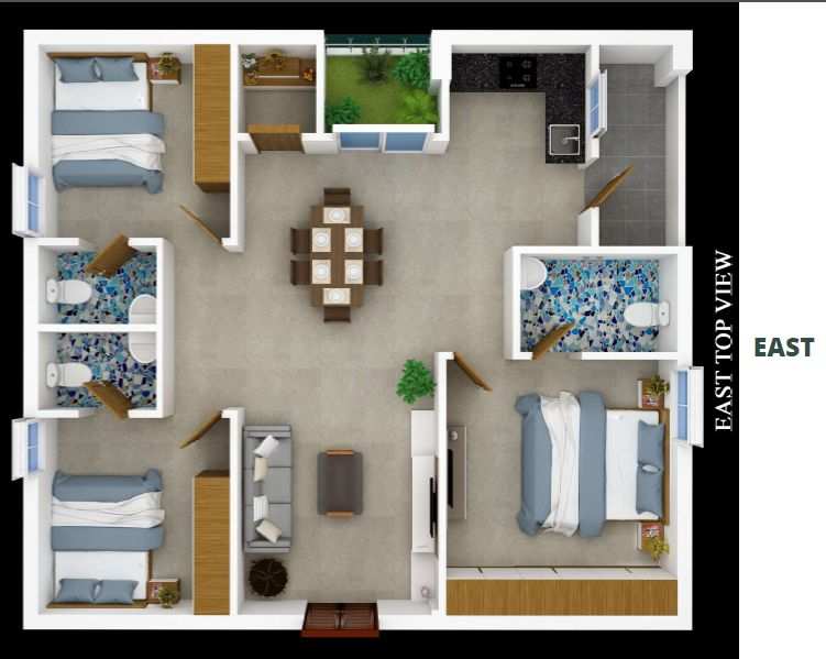 3 BHK Flats & Apartments for Sale in Manikonda, Hyderabad (1356 Sq.ft.)