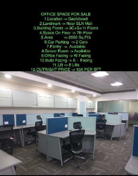 2660 Sq.ft. Office Space for Sale in Gachibowli, Hyderabad