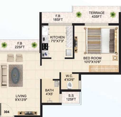 1 BHK Flats & Apartments for Sale in Sector 55, Navi Mumbai (695 Sq.ft.)
