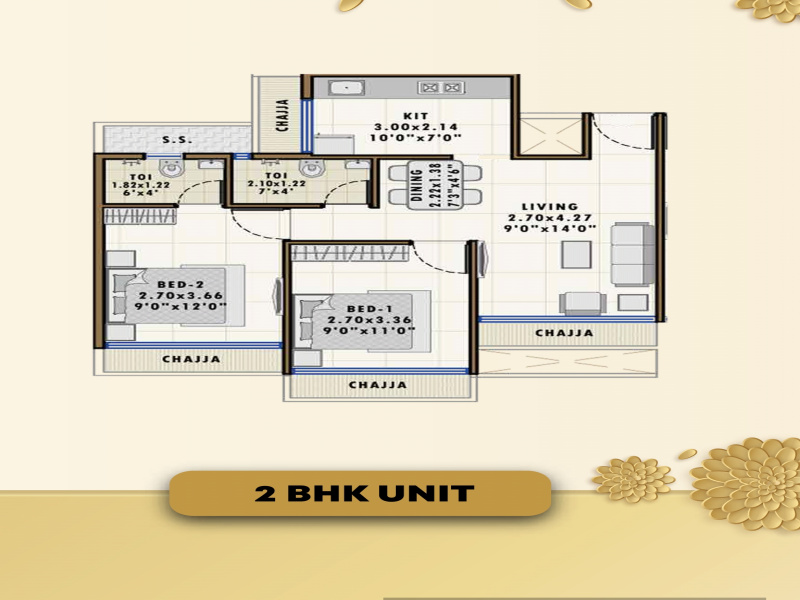 2 BHK Flats & Apartments for Sale in Dronagiri, Navi Mumbai (1080 Sq.ft.)