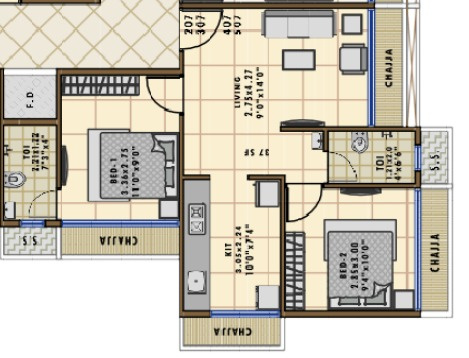 2 BHK Flats & Apartments for Sale in Sector 3 Pushpak Nagar, Navi Mumbai (1069 Sq.ft.)