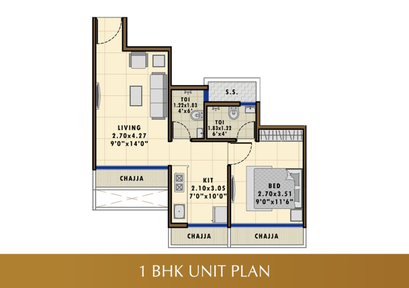 1 BHK Flats & Apartments for Sale in Navi Mumbai (752 Sq.ft.)