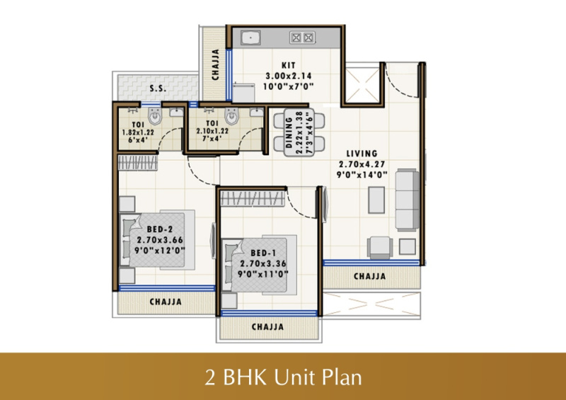 2 BHK Flats & Apartments for Sale in Navi Mumbai (1195 Sq.ft.)