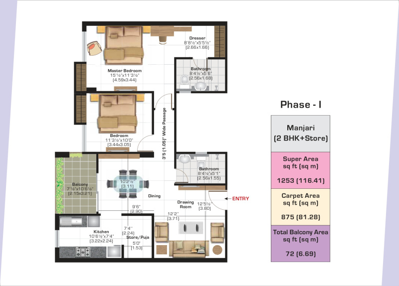 2 BHK Available for rent in Ashiana Nirmay, Bhiwadi