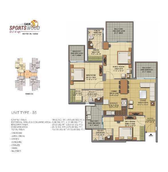 3 BHK Flats & Apartments for Sale in Sector 79, Noida (1700 Sq.ft.)