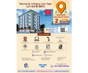 2 BHK Flats & Apartments for Sale in Kovaipudur, Coimbatore (1015 Sq.ft.)
