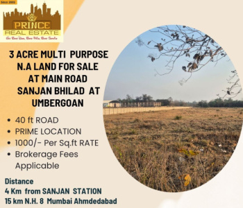 3 Acre Industrial N.A Land For Sale at Sanjan - Bhilad Main Road Touch Umbergoan