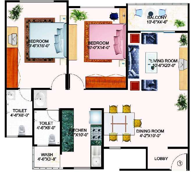 2 BHK Flat for Sale At Price 20.70 Lac (1200 Sq.ft.)