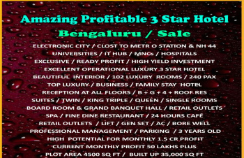 Amazing Highly Profitably Operational 3 Star Luxury Hotel / Sale / Electronic City / Bengaluru / Karnataka