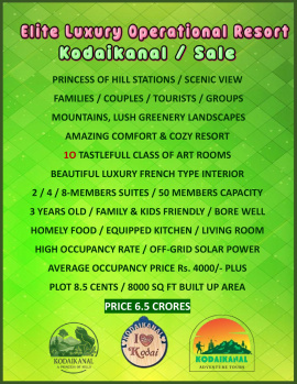 Amazing  High Class Luxury Resort / Sale / Kodaikanal / Tamil Nadu.