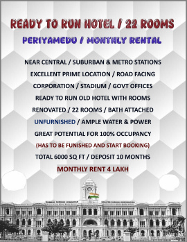 Excellent Location /Ready to Run Hotel with 22 Rooms / Monthly Rental / Periamedu / Chennai.