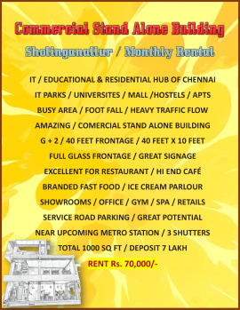 Great Location / Amazing Commercial Stand Alone Building / Wide Frontage / Monthly Rental / Sholinganallur / OMR / Chennai.