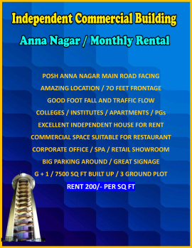 Posh Anna Nagar / Commercial Independent House / Monthly rental / Anna Nagar / Chennai.