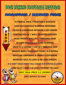 Great Deal / Posh Profitably Running Restobar / Sale / Mogappair / Chennai.