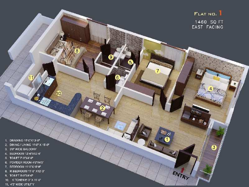 3 BHK Flats & Apartments for Sale in Suraram, Hyderabad (1460 Sq.ft.)