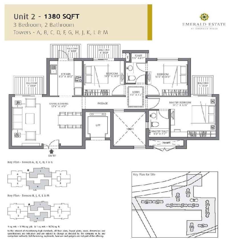 1395 sqft 3bhk middle floor at Emaar Emerald Estate