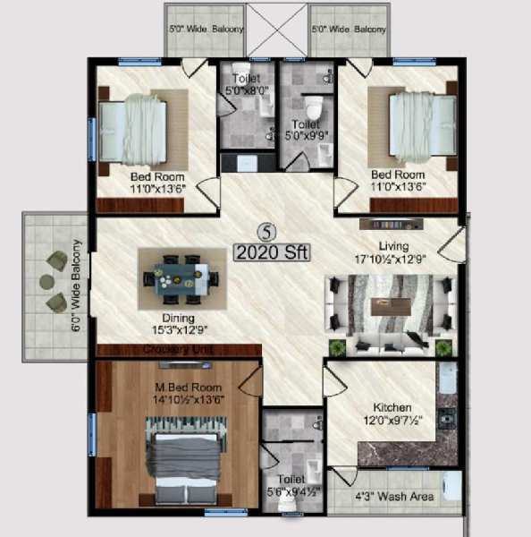3 BHK Flats & Apartments for Sale in Tellapur, Hyderabad (2020 Sq.ft.)