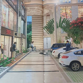 On road in Commercial complex showroom space available for sale in Ground and first floor in multiple sizes with all modern amenities.