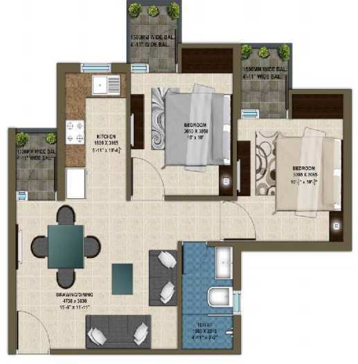 2 BHK Flats & Apartments for Sale in Bhiwadi (740 Sq.ft.)