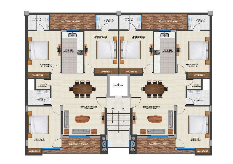 3 BHK Flats & Apartments for Sale in Chandigarh Patiala Highway, Zirakpur (1148 Sq.ft.)