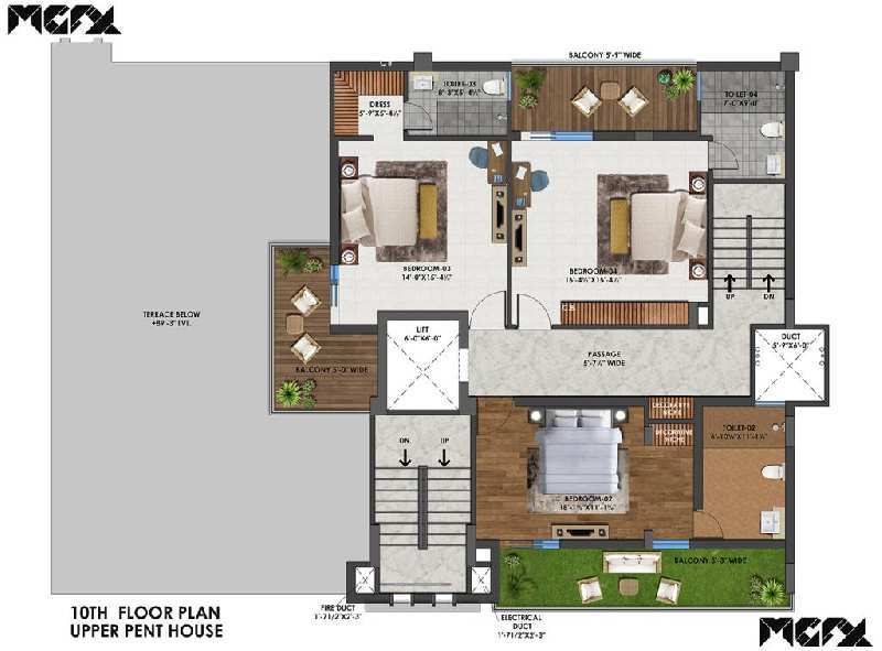 3 BHK Flats & Apartments for Sale in Chandigarh Patiala Highway, Zirakpur (1148 Sq.ft.)