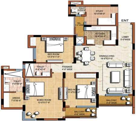 3 BHK Flats & Apartments for Rent at  Sector 93, Noida (1600 Sq.ft.)