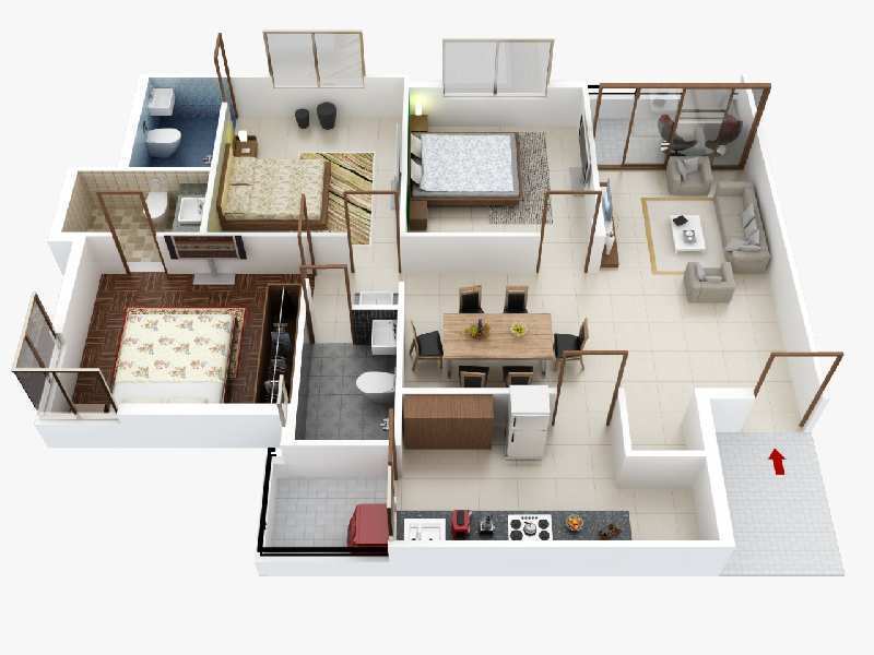 3 BHK Flats & Apartments for Sale in Kachna, Raipur (1300 Sq.ft.)
