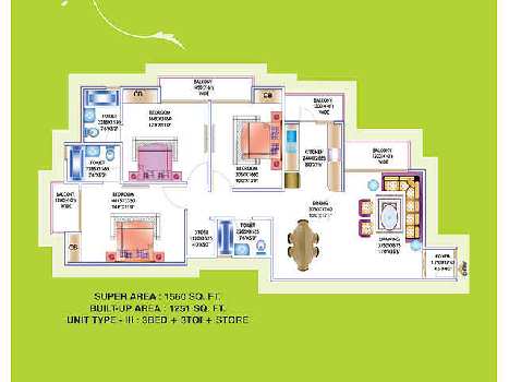 3 BHK Flats & Apartments for Sale in Sector 120, Noida (1560 Sq.ft.)