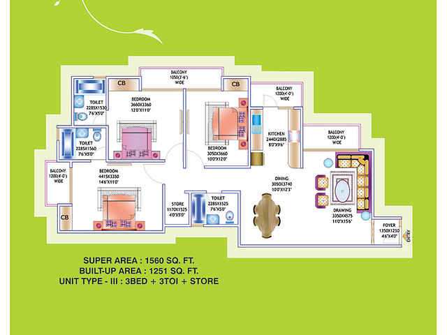 3 BHK Flats & Apartments for Sale in Sector 120, Noida (1560 Sq.ft.)