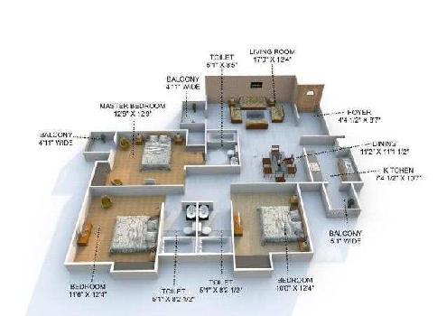 3 BHK Flats & Apartments for Rent in Ullahawas, Gurgaon (2438 Sq.ft.)