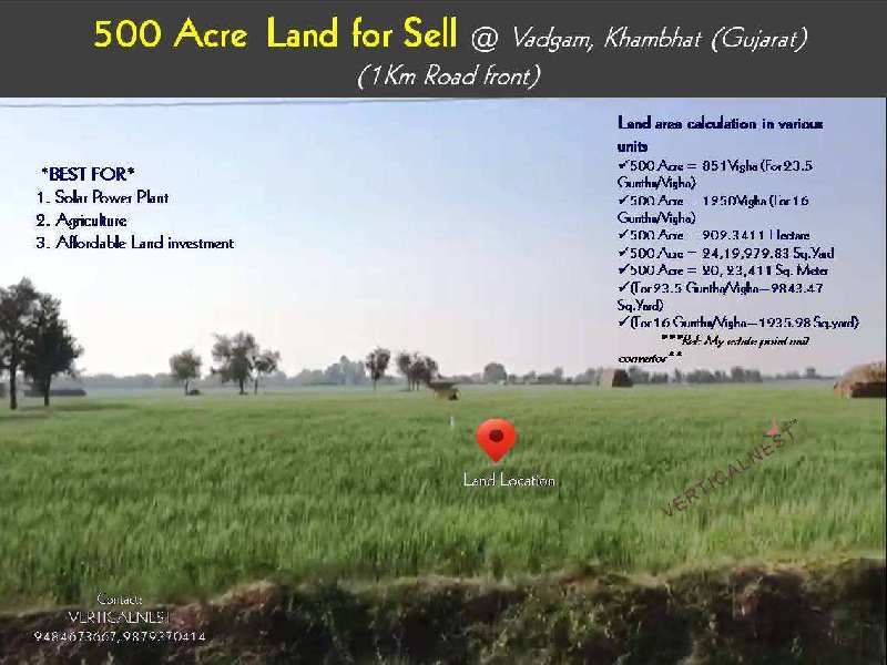 500 Acre Agricultural/Farm Land for Sale in Vadgam, Banaskantha