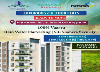 2 BHK Flats & Apartments for Sale in Bandlaguda Jagir, Hyderabad (944 Sq.ft.)
