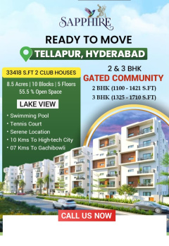 2 BHK Flats & Apartments for Sale in Tellapur, Hyderabad (1421 Sq.ft.)