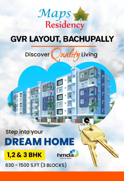 3 BHK Flats & Apartments for Sale in Bachupally, Hyderabad (1450 Sq.ft.)
