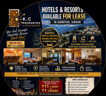 Standard, Delux, Bar, Restaurant, Luxurious Hotels & Resorts Available For Lease IN Gangtok