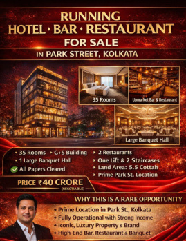 Running Hotel with Bar & Restaurant for Sale in Park Street, Kolkata | 35 Rooms | Prime Hospitality Investment
