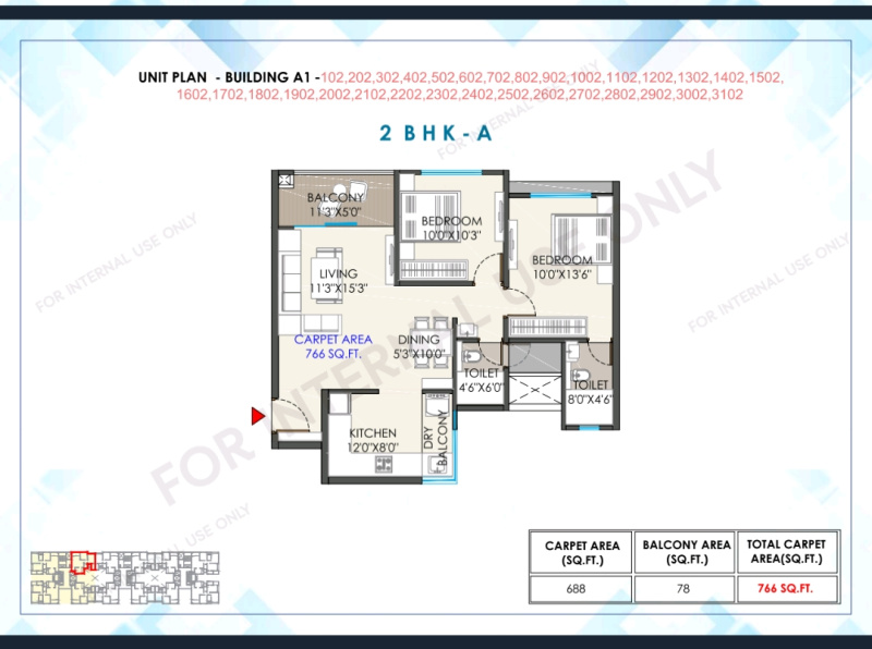 2 BHK Flats & Apartments for Sale in Wakad, Pune (766 Sq.ft.)