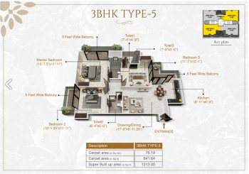 3 BHK Flats & Apartments for Sale in Sultanpur Road, Lucknow (1350 Sq.ft.)